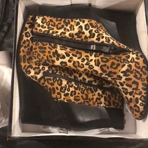 Suede cheetah wedge boots,